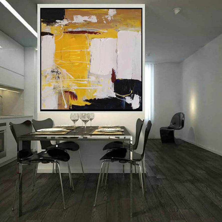 Minimal Black Painting White Abstract Canvas Artwork QD04J wall art